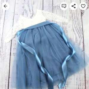 Long childrens flower girl dress with lace and tulle